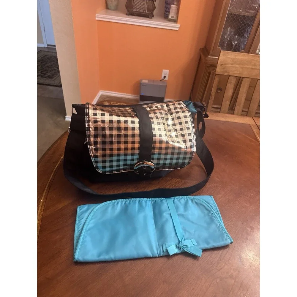 Baby Diaper Bag Kalencom Laminated Buckle Bag Black Gold Changing Pad Bottle Bag